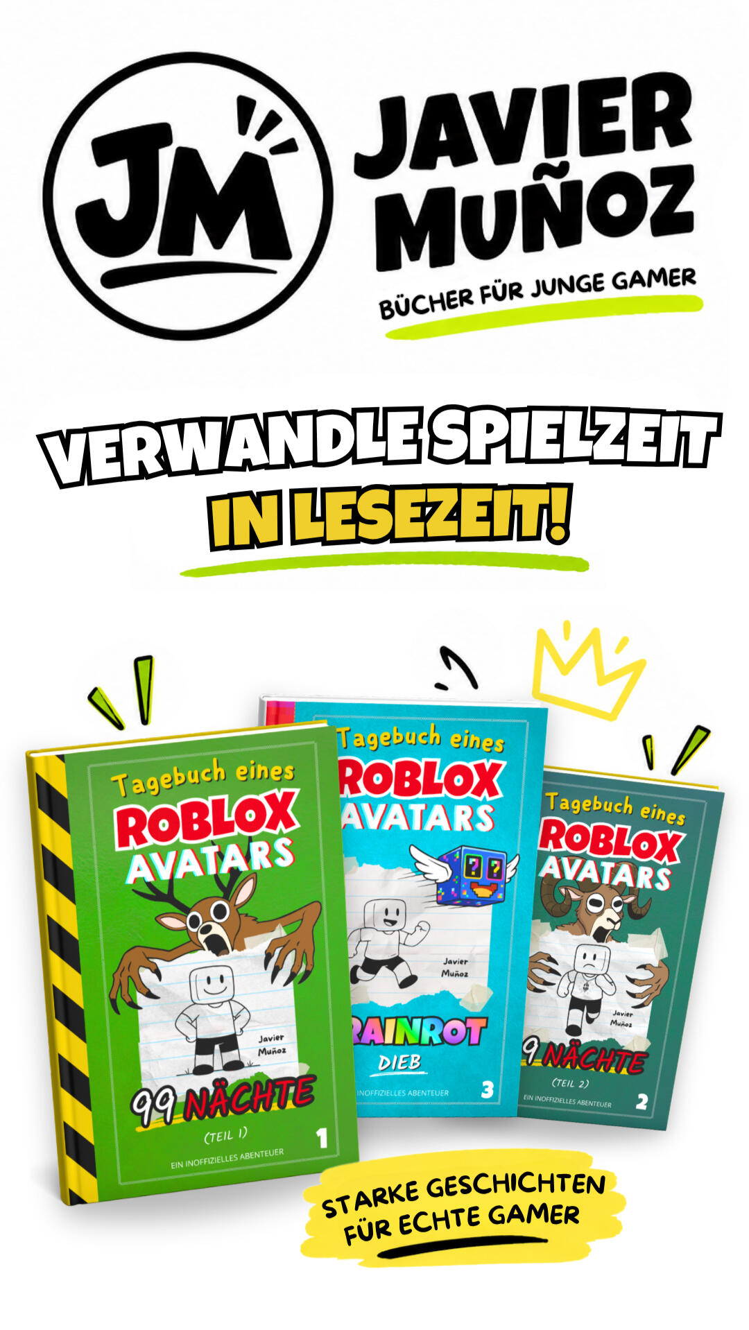 Javier Muñoz mit seinen illustrierten Abenteuerbüchern für junge Gamer von 8 bis 12 Jahren.